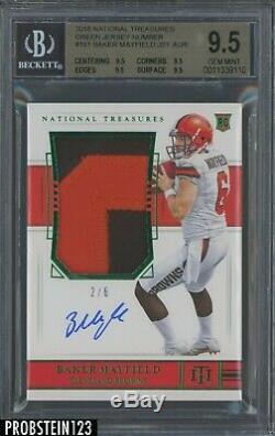 2018 National Treasures Green Baker Mayfield Browns RPA RC Patch AUTO /6 BGS 9.5