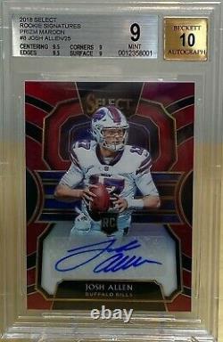 2018 Panini Select Josh Allen Rookie Signatures Bgs 9 /10 Auto Prizm Maroon /25