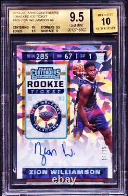 2019-20 Contenders Cracked Ice Zion Williamson /25 Rookie Ticket BGS 9.5 10 AUTO