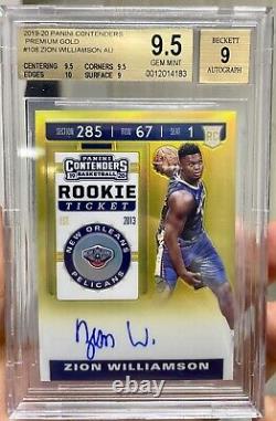 2019-20 Contenders Zion Williamson RC Rookie Premium Gold Auto /10 BGS 9. 5/9