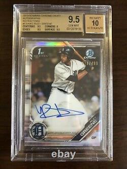 2019 Bowman Chrome Draft Riley Greene Auto /499 Refractor BGS 9.5, 10 Autograph