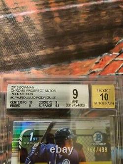 2019 Bowman Chrome Refractor Julio Rodriguez RC Rookie /499 BGS 9 with 10 AUTO