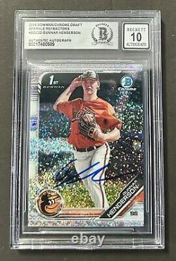 2019 Bowman Chrome Sparkle Refractor #BDC22 Gunnar Henderson Signed BGS 10 Auto