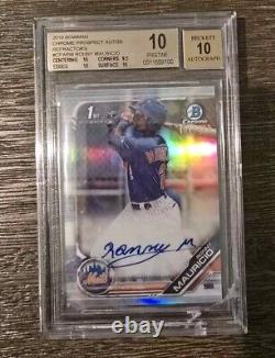 2019 Bowman Ronny Mauricio 1st Chrome Prospect Auto Autograph REF BGS 10/10