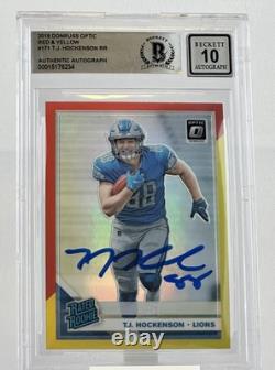 2019 Donruss Optic Red & Yellow #171 T. J. Hockenson Auto Lions BGS Autograph 10