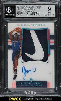 2019 National Treasures Stars & Stripes Zion Williamson RC PATCH AUTO 1/3 BGS 9