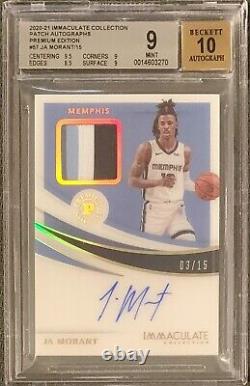 2020-21 Panini Immaculate Ja Morant Auto/Autograph Game-Worn Patch BGS 9/10 #/15