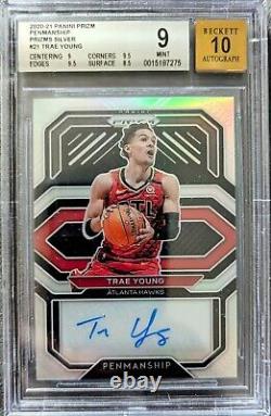 2020-21 Panini Prizm Penmanship Trae Young Silver Prizm Auto BGS 9 MINT Auto 10