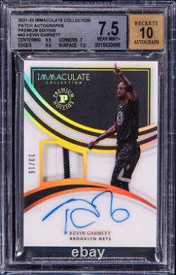 2021-22 Panini Immaculate Kevin Garnett /15 Patch Auto Premium Game Worn BGS