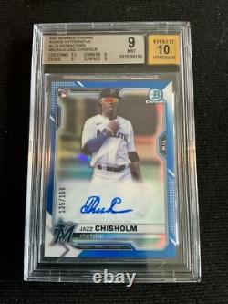 2021 Bowman Chrome Auto Jazz Chisholm #CRA-JC Blue Refractor 135/150 BGS 9