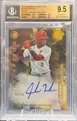 2021 Bowman Inception Jordan Walker Gold Auto Rc #/50 Bgs True Gem 9.5/10 Pop 1