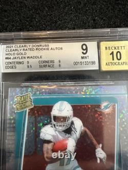 2021 Clearly Donruss Jaylen Waddle Rated Rookie Holo Gold Auto /5 BGS 9 & 10