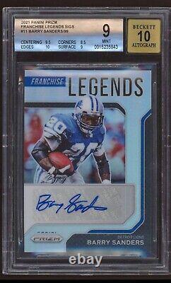 2021 Panini Prizm Barry Sanders Auto #49/99 BGS 9 with 10 Autograph Silver Legends