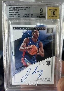 2022-23 Panini Impeccable Jaden Ivey Holo Silver Autographs Rookie RC Auto BGS 9