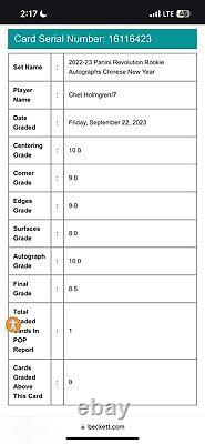 2022-23 Panini Revolution Rookie Autographs Chet Holmgren /7 BGS 8.5 Auto 10