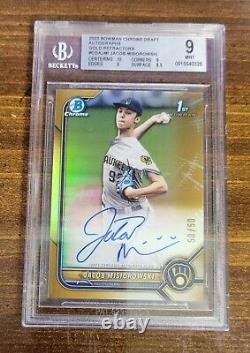 2022 Bowman Chrome Draft Gold Refractor Auto 50/50 Jacob Misiorowski BGS 9