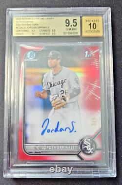 2022 Bowman Draft 1st Chrome Jordan Sprinkle #/5 Red Refractor Auto BGS 9.5/10