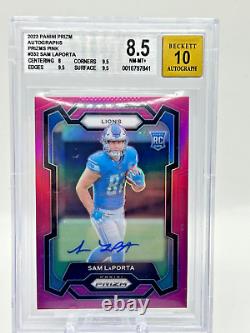 2023 Panini Pink Prizm #332 Sam LaPorta Detroit Lions RC AUTO BGS 8.5 Auto 10
