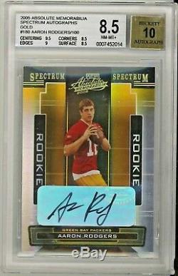 AARON RODGERS 2005 Playoff Absolute GOLD Rookie RC Auto Autograph /100 BGS 8.5