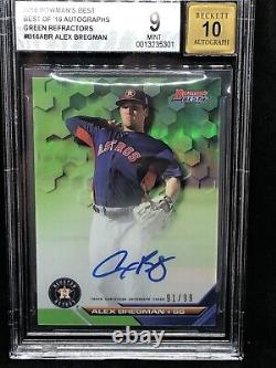 Alex Bregman 2016 Bowmans Best Green Refractor Autograph RC #/99 BGS 9 AUTO 10