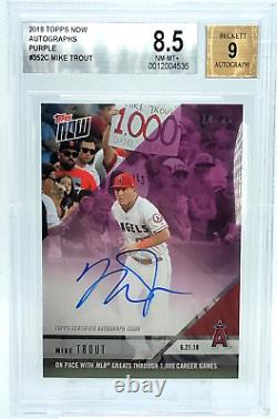 BGS 8.5 /25 Mike Trout ON CARD AUTO 1000 Games 2018 Topps Now AUTOGRAPH 352C SP