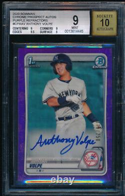 BGS 9/10 ANTHONY VOLPE AUTO 1st 2020 Bowman Chrome PURPLE REFRACTOR /250 RC MINT
