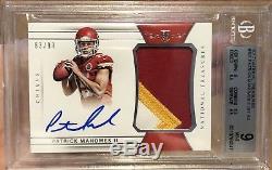 BGS 9/10 PATRICK MAHOMES 2017 National Treasures RC Jersey Patch Auto #d /99