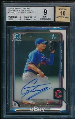 BGS 9 with9.5 AUTO 10 GLEYBER TORRES 2015 Bowman Chrome Autograph Rookie RC MINT