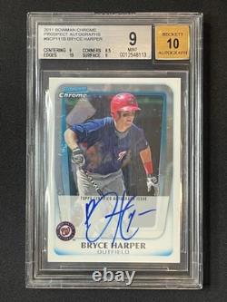 Bgs 9/10 Bryce Harper On Card Auto Autograph 2011 Bowman Chrome Prospect #bcp111