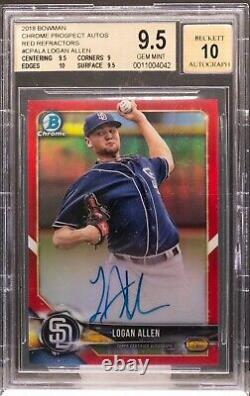 Bgs 9.5 2018 Bowman Chrome Red Refractor Logan Allen Auto Rc. Autograph 4/5