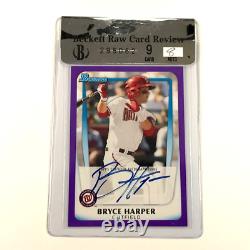 Bryce Harper 2011 Bowman Propsect Purple Autograph Auto Rookie Rc /55 Bgs 9 Rcr