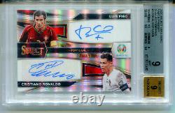 CRISTIANO RONALDO/LUIS FIGO 2020 Panini Select Euro Silver Dual Auto 25/25 BGS 9