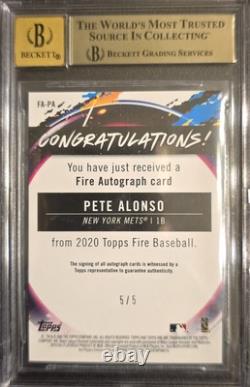 EL. HE3 Pete Alonso 2020 Topps Fire #FA-PA Auto Blue 5/5 BGS 9.5
