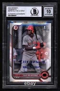 Elly De La Cruz 2022 Bowman 1st Autographed Full Name #BP-50 BGS 10