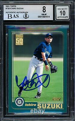 Ichiro Suzuki Autographed 2001 Topps Rc Bgs 8 Gem 10 Auto Beckett 216437