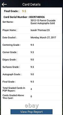 Isaiah Thomas 2012-13 Panini Crusade Quest Gold #21 Rookie RC Auto /25 BGS 9.5