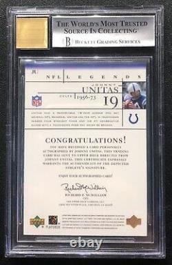 Johnny Unitas 2001 Upper Deck Legends Football Autograph NFL Graded BGS 9 Auto 9