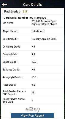 Luka Doncic 2018-19 Donruss Optic Signature Series Choice Auto Rookie Rc Bgs 9.5