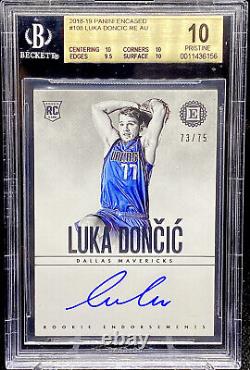 Luka Doncic 2018 Panini Encased Rookie Endorsements RC Auto /75 Pristine BGS 10