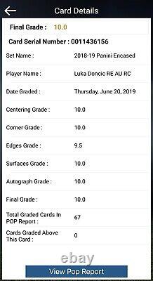 Luka Doncic 2018 Panini Encased Rookie Endorsements RC Auto /75 Pristine BGS 10