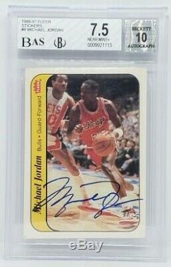 Michael Jordan 1986-87 Fleer Sticker Rookie Card Auto Uda Autograph # 8 Bgs 7.5