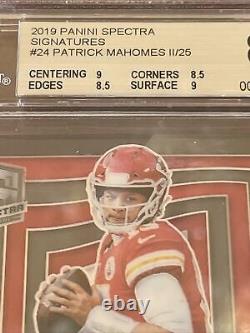 Patrick Mahomes 2019 Spectra Signatures /25 Auto Bgs 10 Great Autograph Card