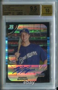 Ryan Braun 2005 Bowman Chrome Refractor AUTO AUTOGRAPH RC ROOKIE BGS 9.5/10! MVP