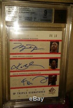 Sp Authentic Michael Jordan Kobe Bryant Garnett Triple Autograph Auto 6/10 Bgs 9