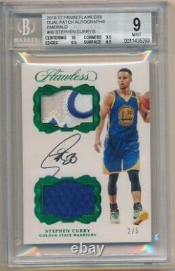 Stephen Curry 2016/17 Panini Flawless Emerald Auto Dual Patch Sp #2/5 Bgs 9 Mint