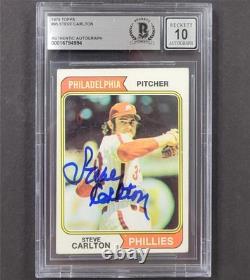 Steve Carlton signed 1974 Topps #95 card autograph BAS BGS Grade 10 Auto