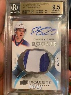 True Gem Bgs 9.5 With 10 Auto Exquisite Collection Jersey Connor Mcdavid 2015 Rc