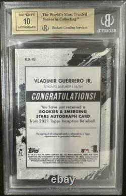 VLADIMIR GUERRERO JR. 2021 Inception Orange On Card Auto #/50 BGS 10 PRISTINE