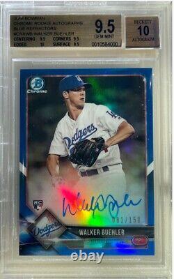 Walker beuhler 2018 Bowman Chrome Blue Refractor Rc Auto Autograph Bgs 9.5 Pop 1