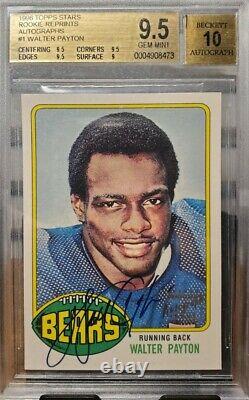 Walter Payton 1998 Topps Autographed Rookie RC Reprint BGS 9.5 with10 ON CARD Auto